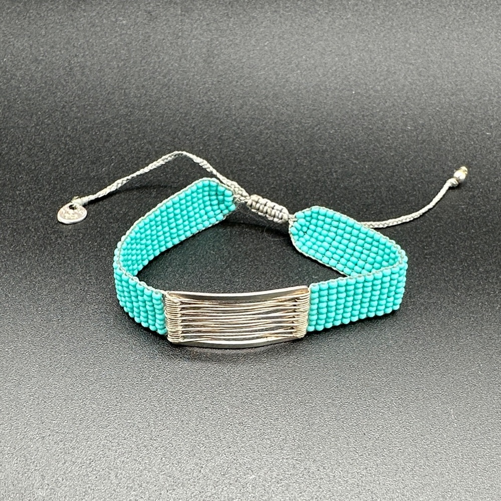Mishky Turquoise Beaded Woven Bracelet with Silver Accent